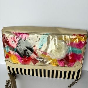 Betsy Johnson floral purse. Flower flap top. Roses on the interior fabric.